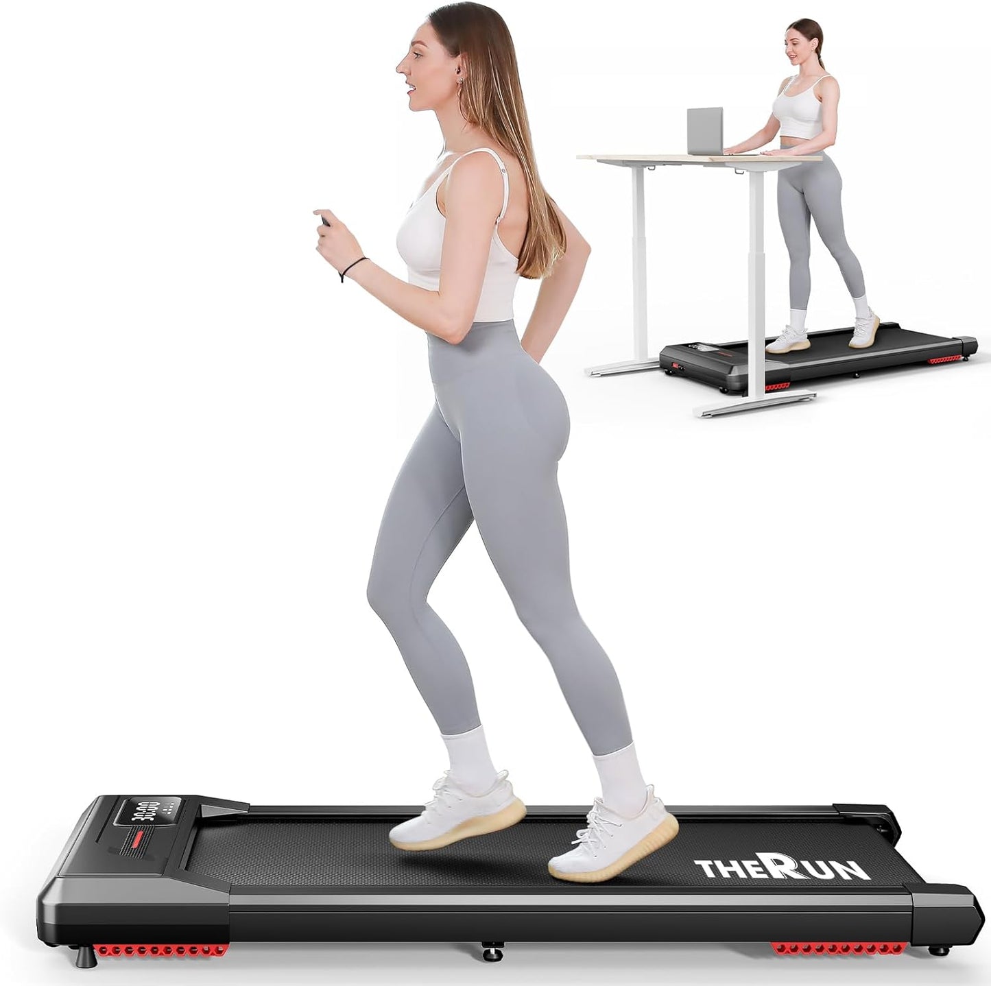 THERUN Under Desk Walking Pad Treadmill, 2.5HP, 265lbs Capacity, LED Display