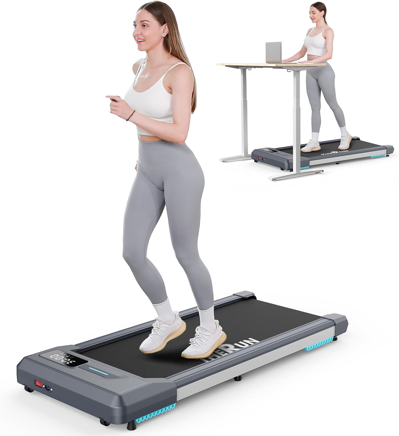 THERUN Under Desk Walking Pad Treadmill, 2.5HP, 265lbs Capacity, LED Display