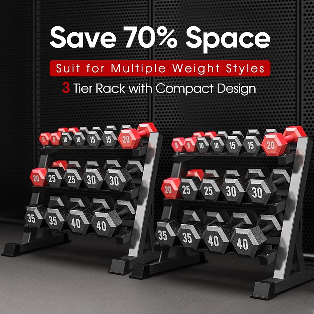 THERUN 1100lbs Adjustable 3 Tier Dumbbell Rack Stand
