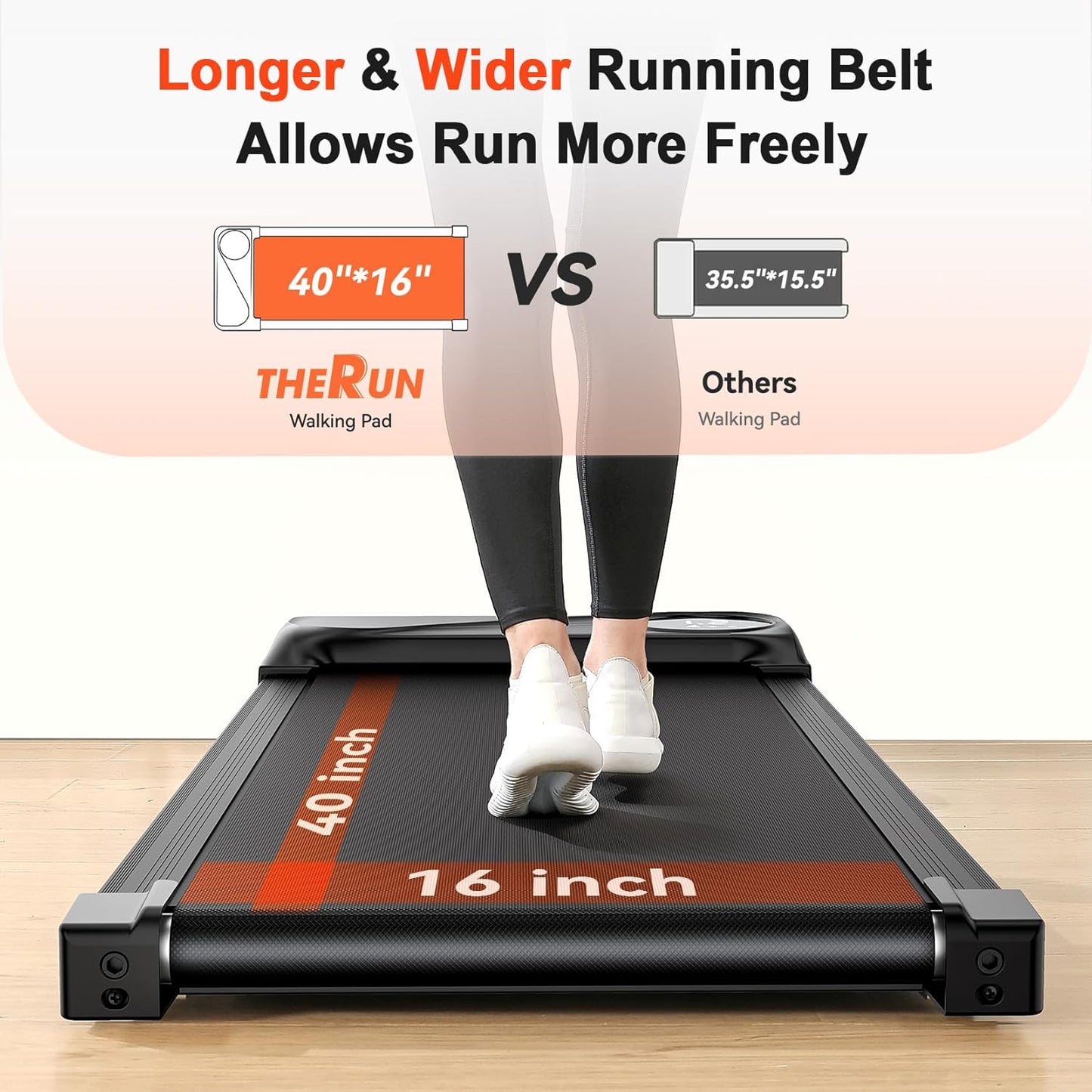 THERUN Under Desk Walking Pad Treadmill, 2.5HP, 265lbs Capacity, LED Display