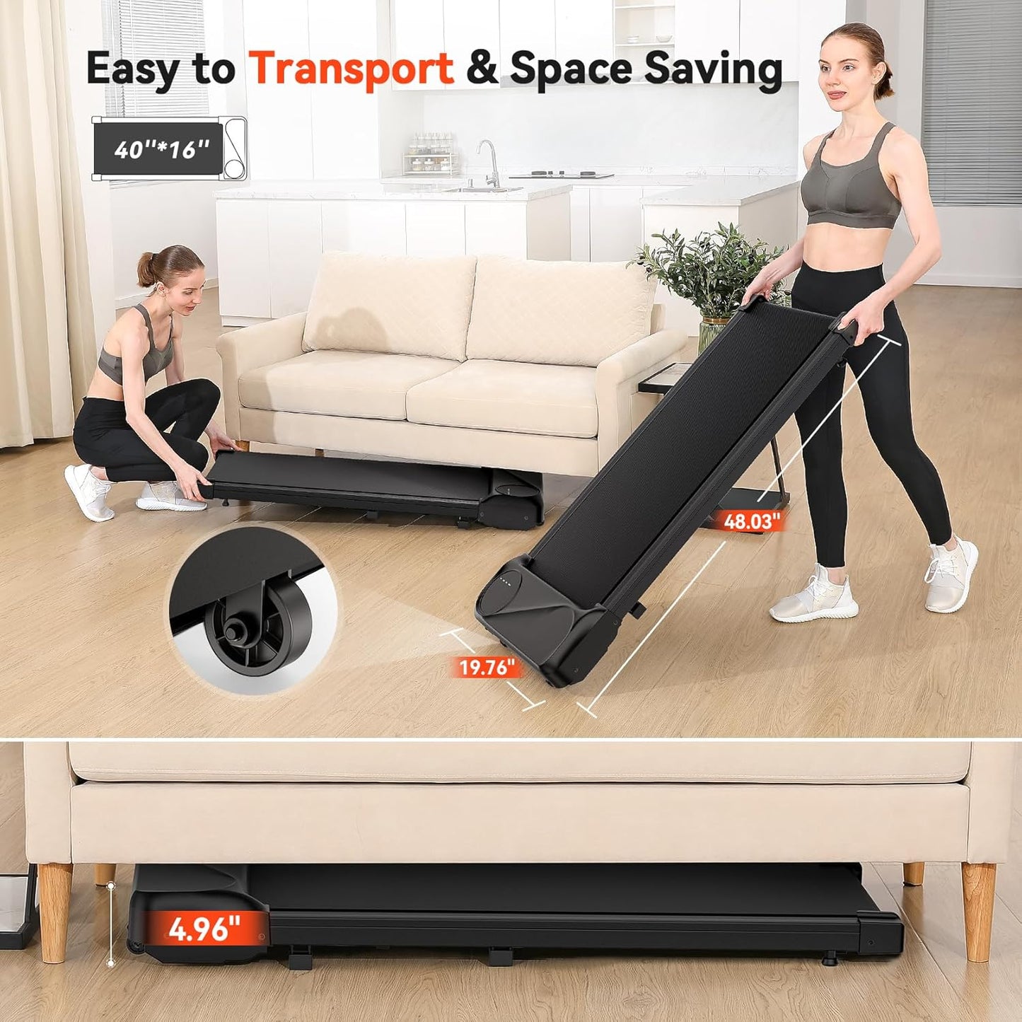 THERUN Under Desk Walking Pad Treadmill, 2.5HP, 265lbs Capacity, LED Display