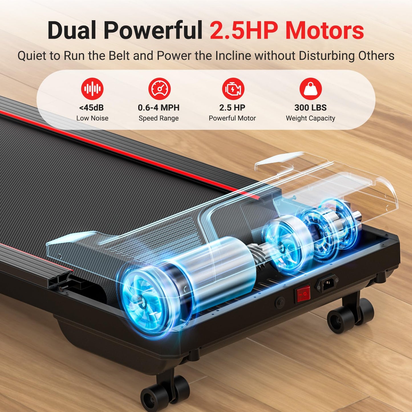 THERUN Auto Incline Walking Pad, 6 Levels, 300lbs Capacity, Under Desk Treadmill with LED Display