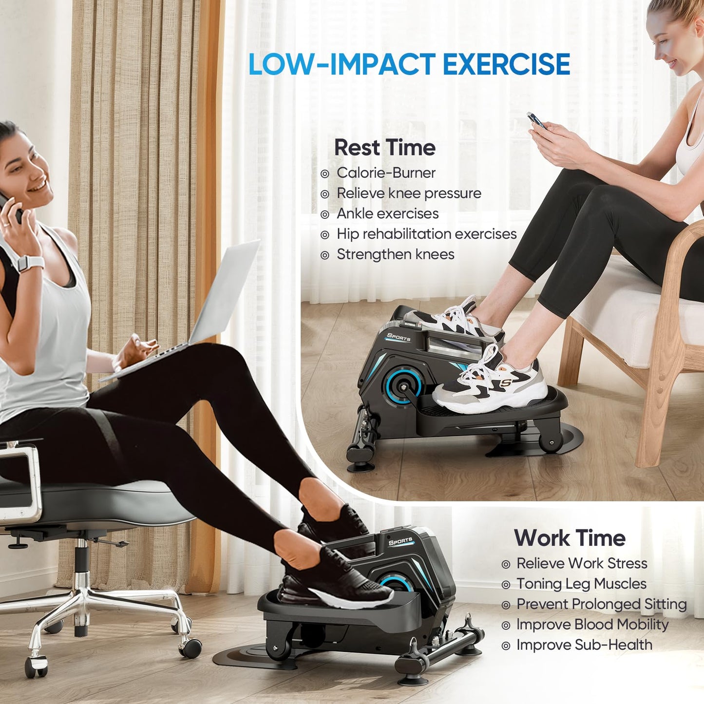 THERUN Mini Elliptical, 8 Levels Resistance, Portable for Home and Office, Elderly Friendly