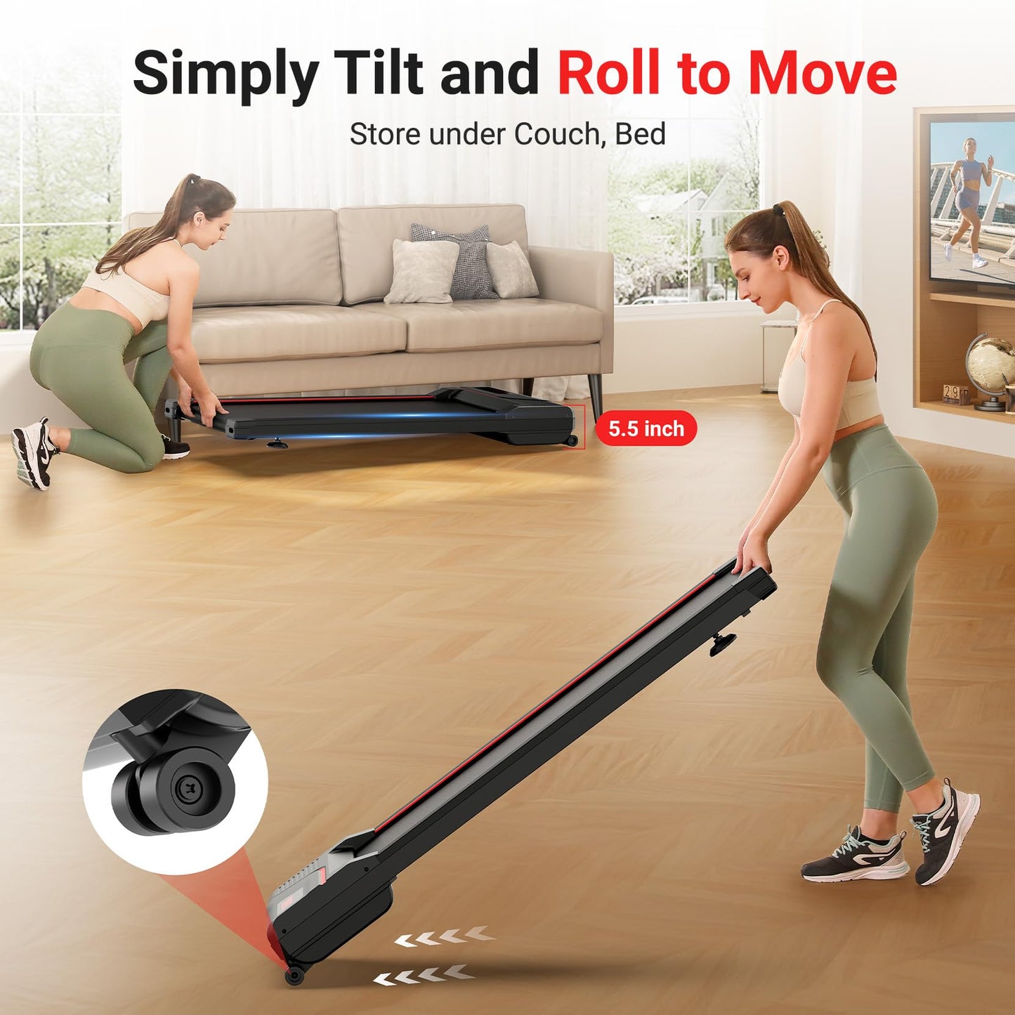 THERUN Auto Incline Walking Pad, 6 Levels, 300lbs Capacity, Under Desk Treadmill with LED Display