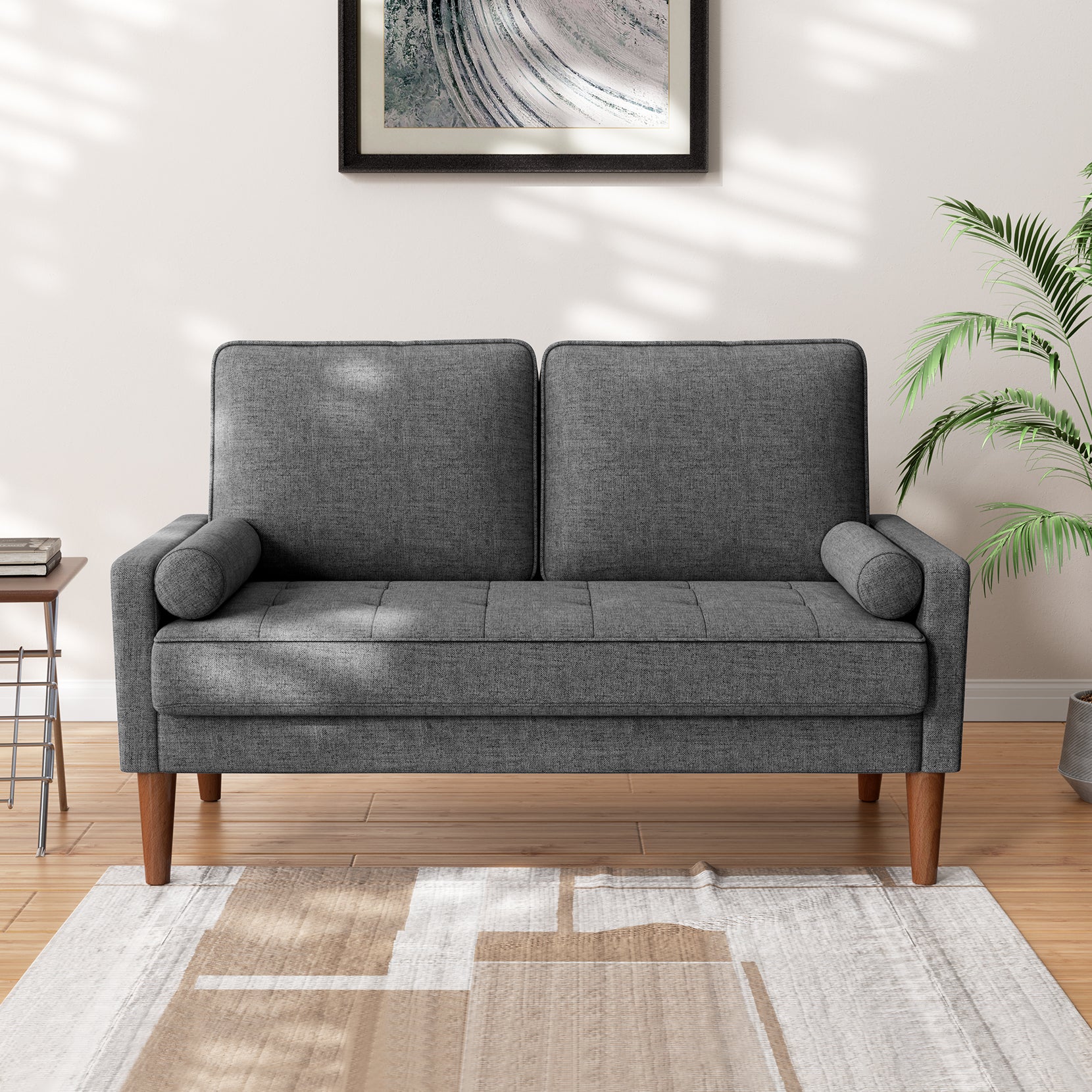 Koorlian Loveseat Sofa, 48" Small Sofa Couch Mid Century Modern Couch for Small Spaces, Bedroom and Living Room, Removable Sofa Cover Spring Cushions and Solid Wood Frame, Easy to Install, Grey