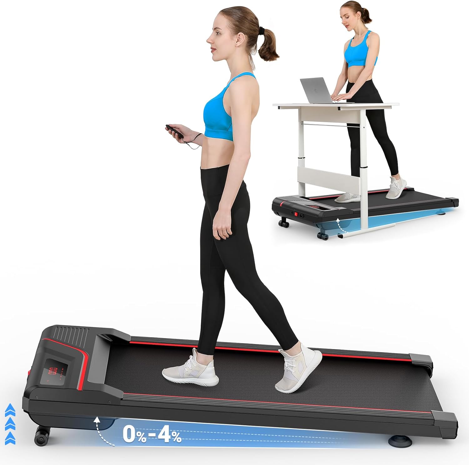 Walking Pad Treadmill Under Desk, Portable Mini Treadmill for Home/Office, Walking Pad Treadmill 2.5HP, Walking Jogging Machine with 265 lbs Weight Capacity Remote Control LED Display