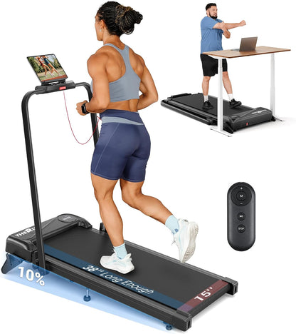 THERUN Smart App 2 in 1 Incline Walking Pad with Handle Bar