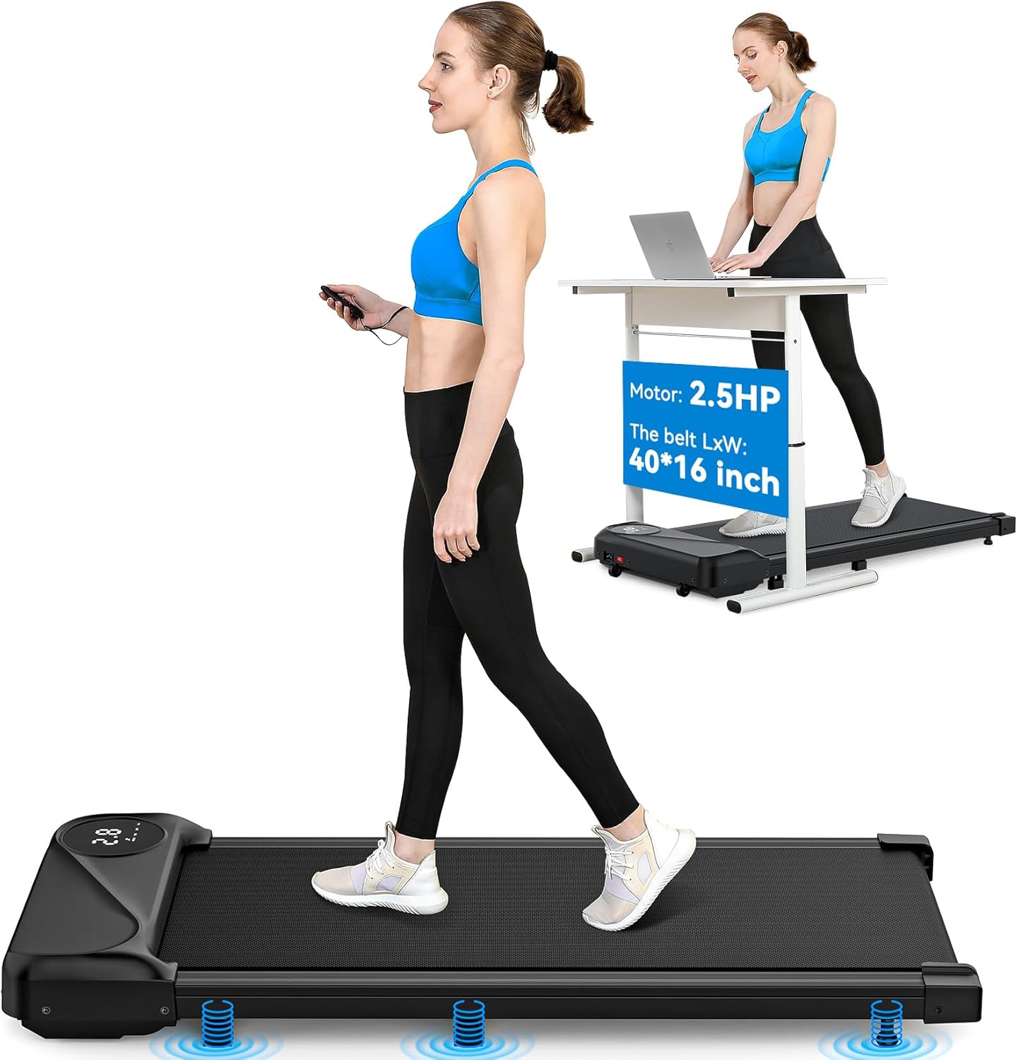 Walking Pad Treadmill Under Desk, Portable Mini Treadmill for Home/Office, Walking Pad Treadmill 2.5HP, Walking Jogging Machine with 265 lbs Weight Capacity Remote Control LED Display