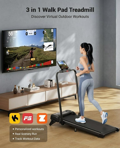 THERUN Smart App 2 in 1 Incline Walking Pad with Handle Bar