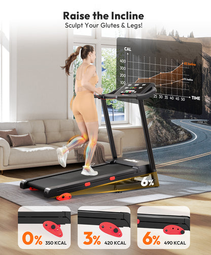 THERUN  Incline Treadmill, Running Treadmills with Incline, Foldable Treadmills Heart Rate Sensors, 18″LED Display Manual  Adjustment, 3.0HP Treadmill for Indoor Fitness Workouts