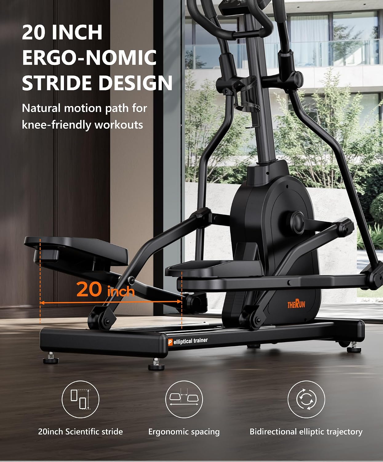THERUN Elliptical Exercise Machine, Electric Elliptical Machine for Home Use
