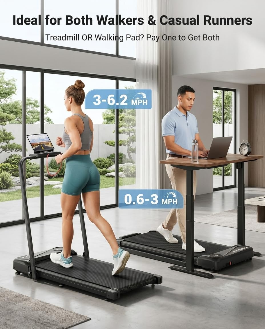 THERUN Smart App 2 in 1 Incline Walking Pad with Handle Bar
