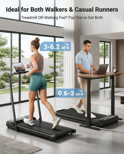 THERUN Smart App 2 in 1 Incline Walking Pad with Handle Bar