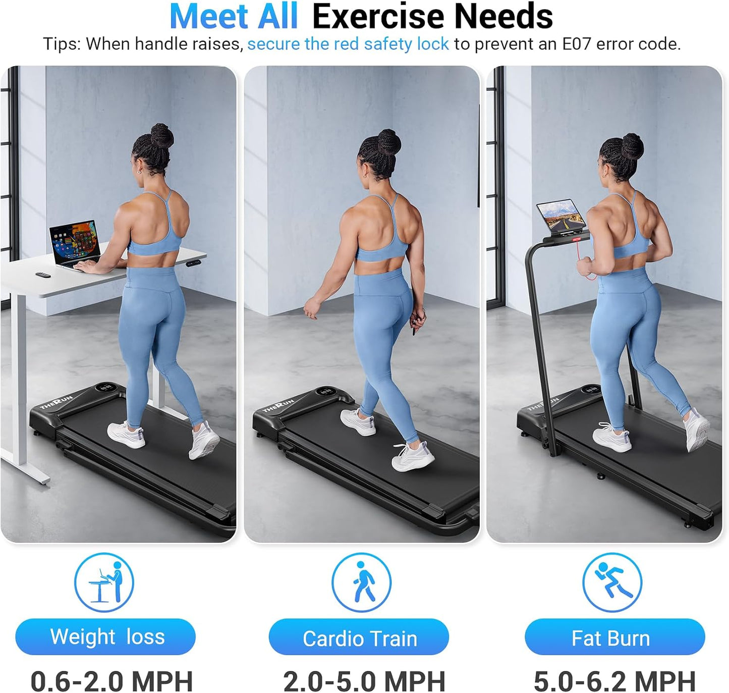 THERUN 2 in 1 Walking Pad with Handle Bar