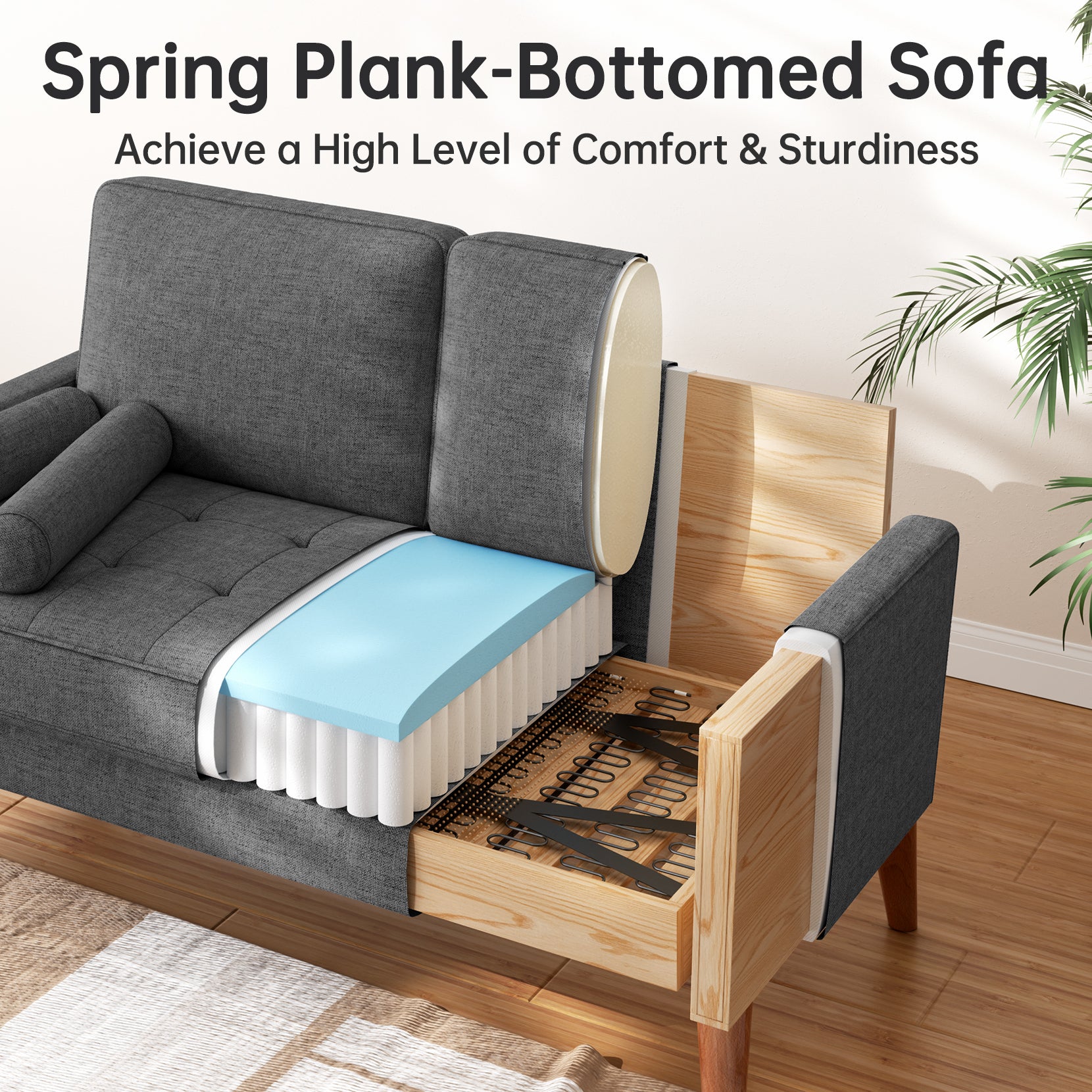 Koorlian Loveseat Sofa, 48" Small Sofa Couch Mid Century Modern Couch for Small Spaces, Bedroom and Living Room, Removable Sofa Cover Spring Cushions and Solid Wood Frame, Easy to Install, Grey