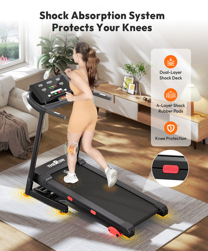 THERUN  Incline Treadmill, Running Treadmills with Incline, Foldable Treadmills Heart Rate Sensors, 18″LED Display Manual  Adjustment, 3.0HP Treadmill for Indoor Fitness Workouts