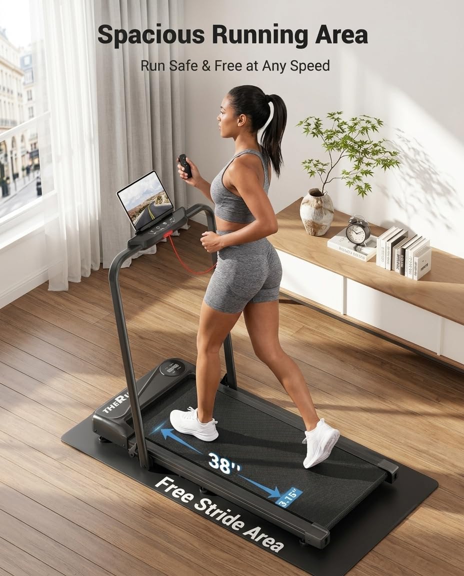 THERUN Smart App 2 in 1 Incline Walking Pad with Handle Bar