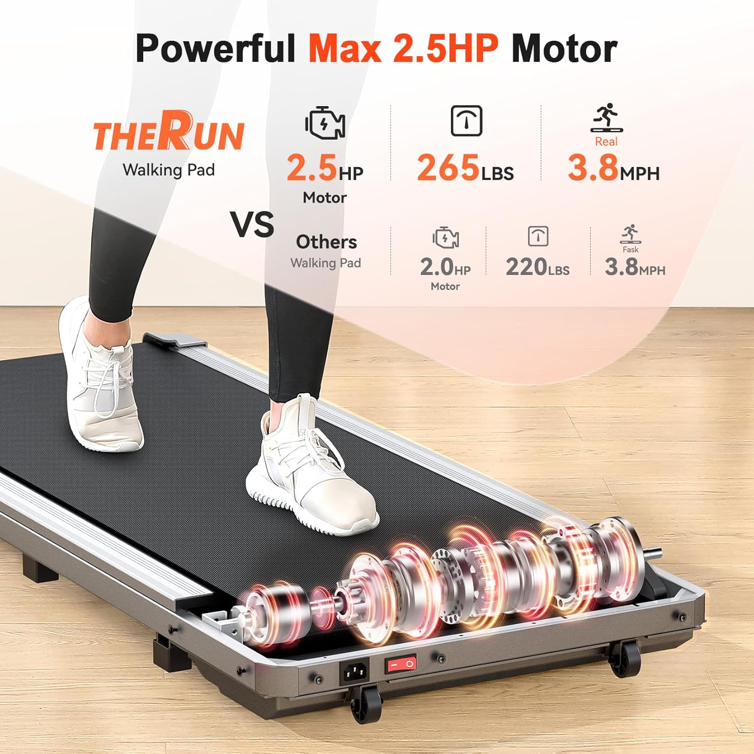 Walking Pad Treadmill Under Desk, Portable Mini Treadmill for Home/Office, Walking Pad Treadmill 2.5HP, Walking Jogging Machine with 265 lbs Weight Capacity Remote Control LED Display