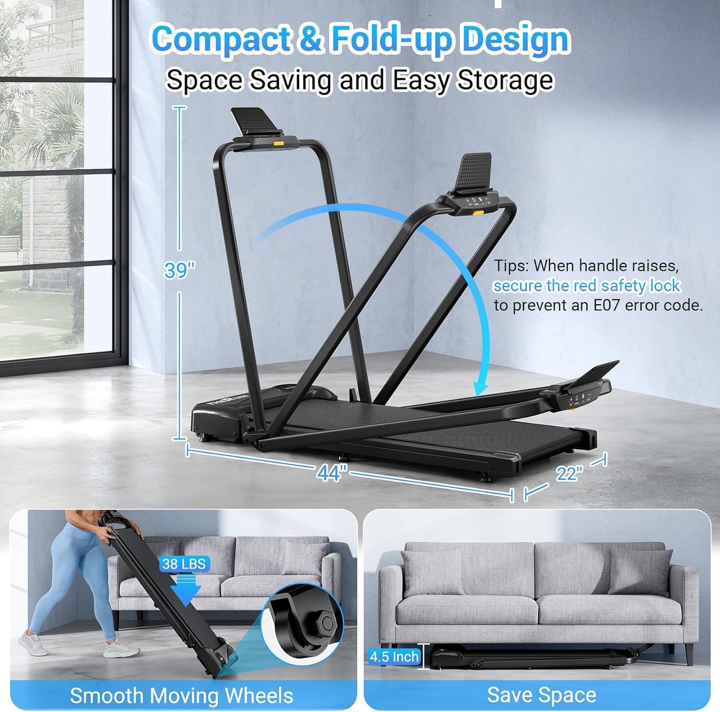 THERUN 2 in 1 Walking Pad with Handle Bar