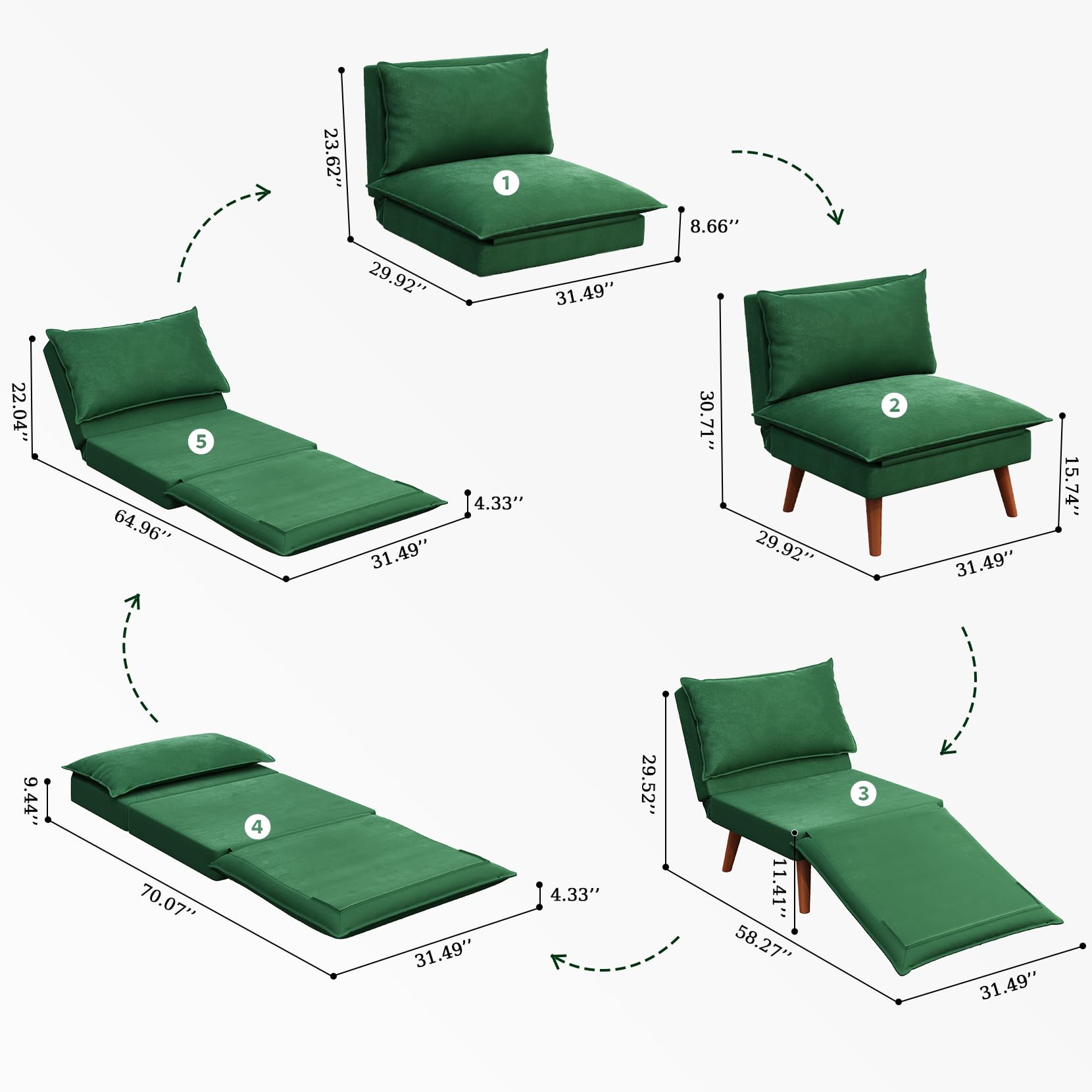 Koorlian Convertible Chair Bed, 5 in 1 Folding Velvet Sleeper Chair, S –  Koorlian Furniture