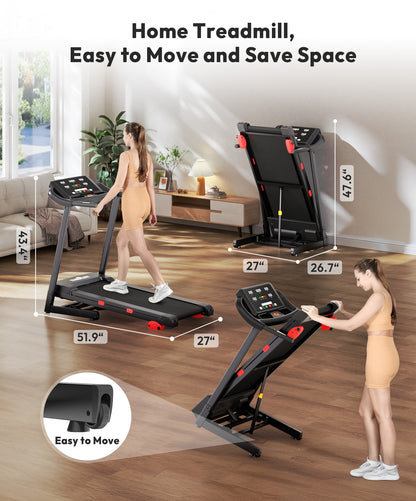 THERUN  Incline Treadmill, Running Treadmills with Incline, Foldable Treadmills Heart Rate Sensors, 18″LED Display Manual  Adjustment, 3.0HP Treadmill for Indoor Fitness Workouts