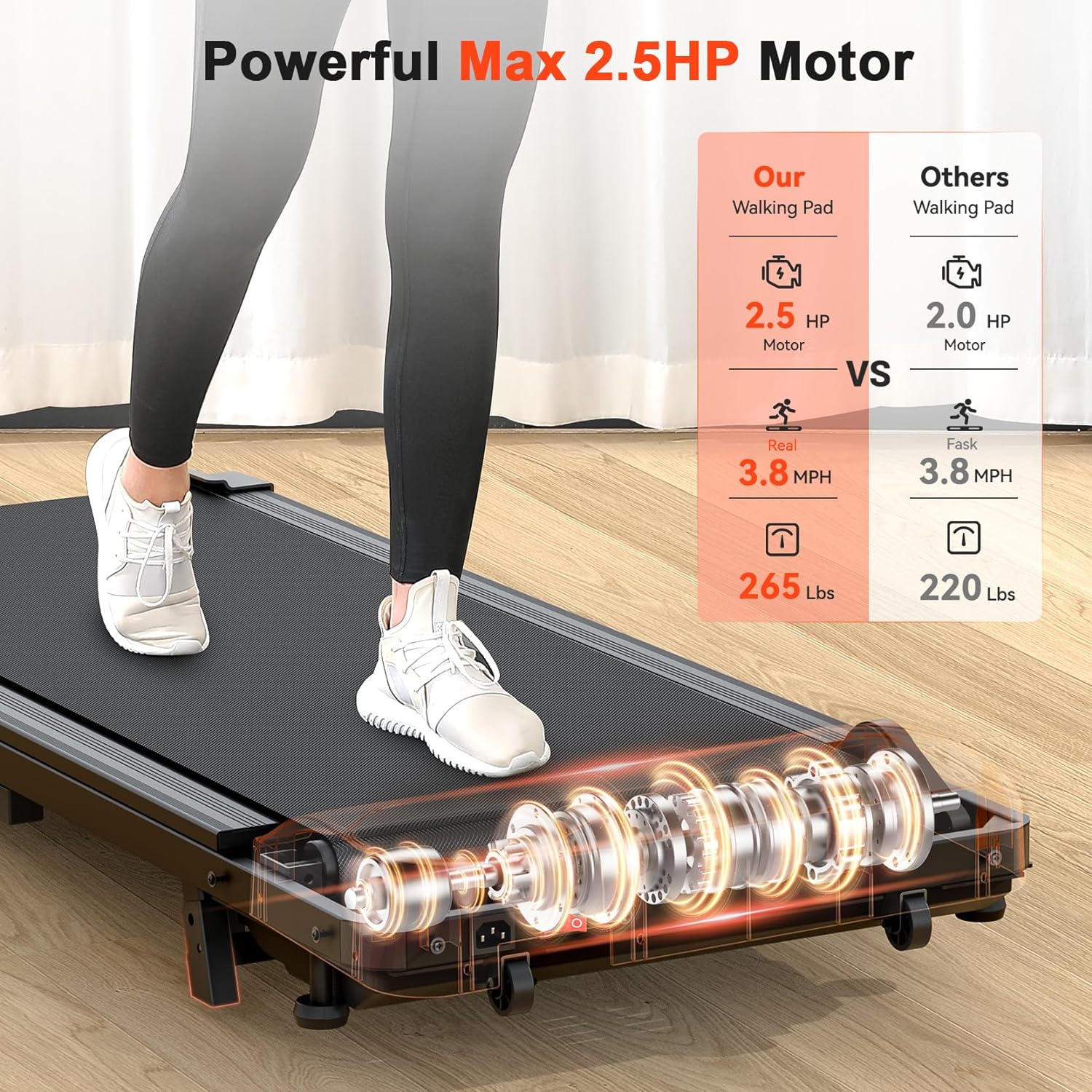 Walking Pad Treadmill Under Desk, Portable Mini Treadmill for Home/Office, Walking Pad Treadmill 2.5HP, Walking Jogging Machine with 265 lbs Weight Capacity Remote Control LED Display