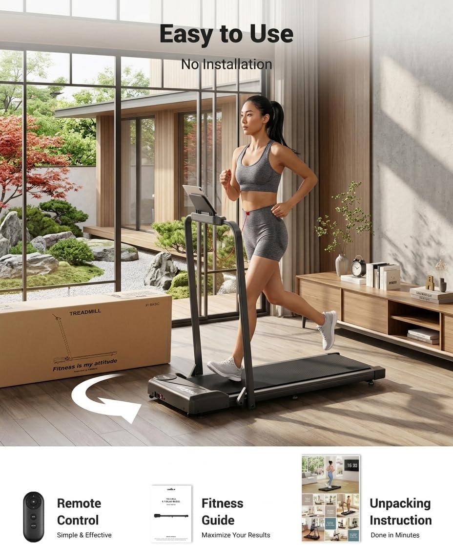 THERUN Smart App 2 in 1 Incline Walking Pad with Handle Bar