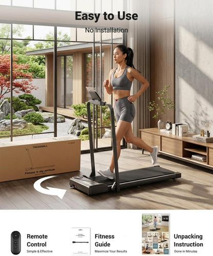 THERUN Smart App 2 in 1 Incline Walking Pad with Handle Bar