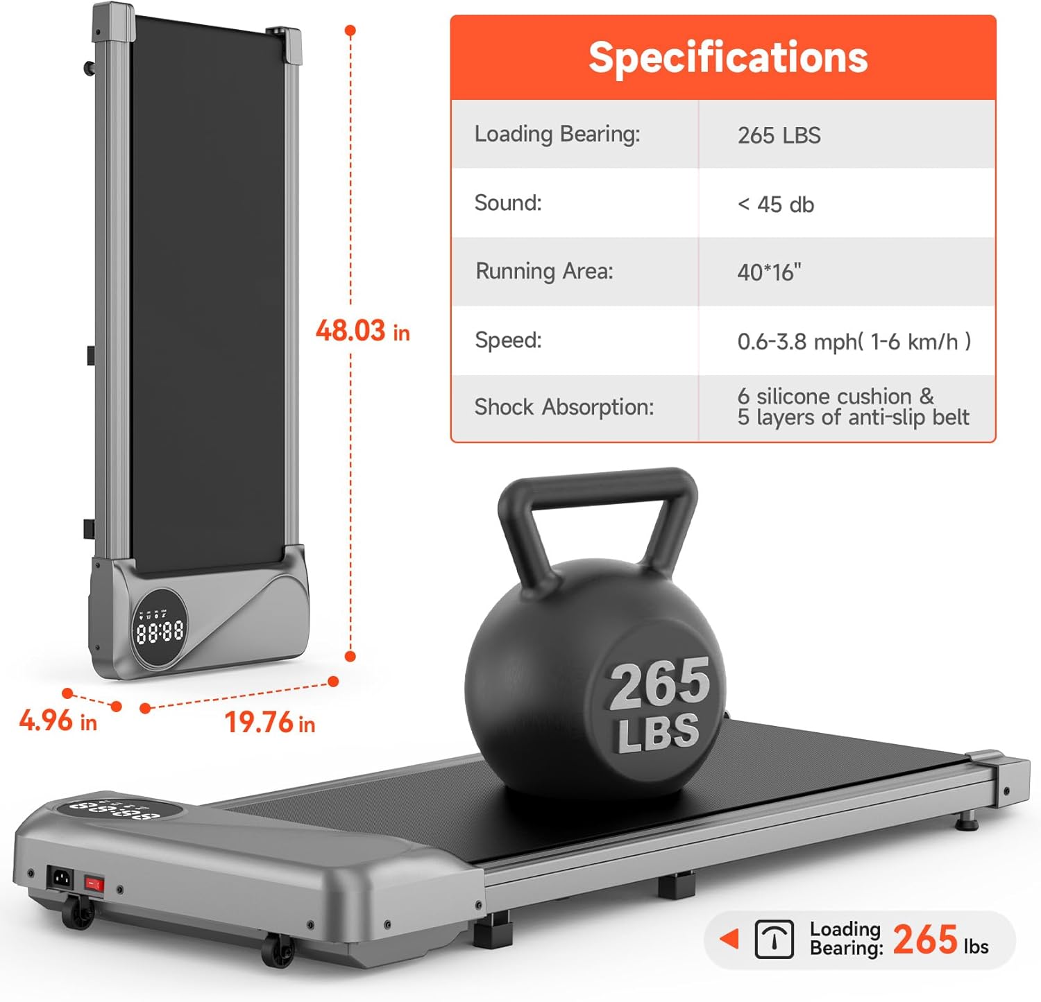 Walking Pad Treadmill Under Desk, Portable Mini Treadmill for Home/Office, Walking Pad Treadmill 2.5HP, Walking Jogging Machine with 265 lbs Weight Capacity Remote Control LED Display