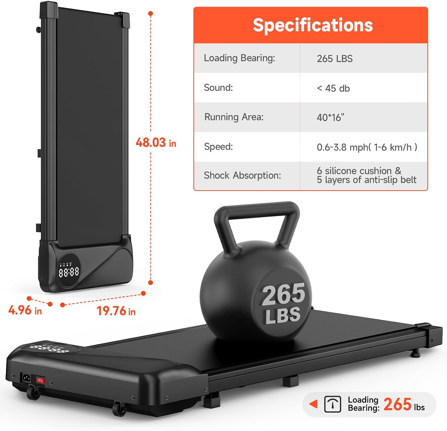 Walking Pad Treadmill Under Desk, Portable Mini Treadmill for Home/Office, Walking Pad Treadmill 2.5HP, Walking Jogging Machine with 265 lbs Weight Capacity Remote Control LED Display