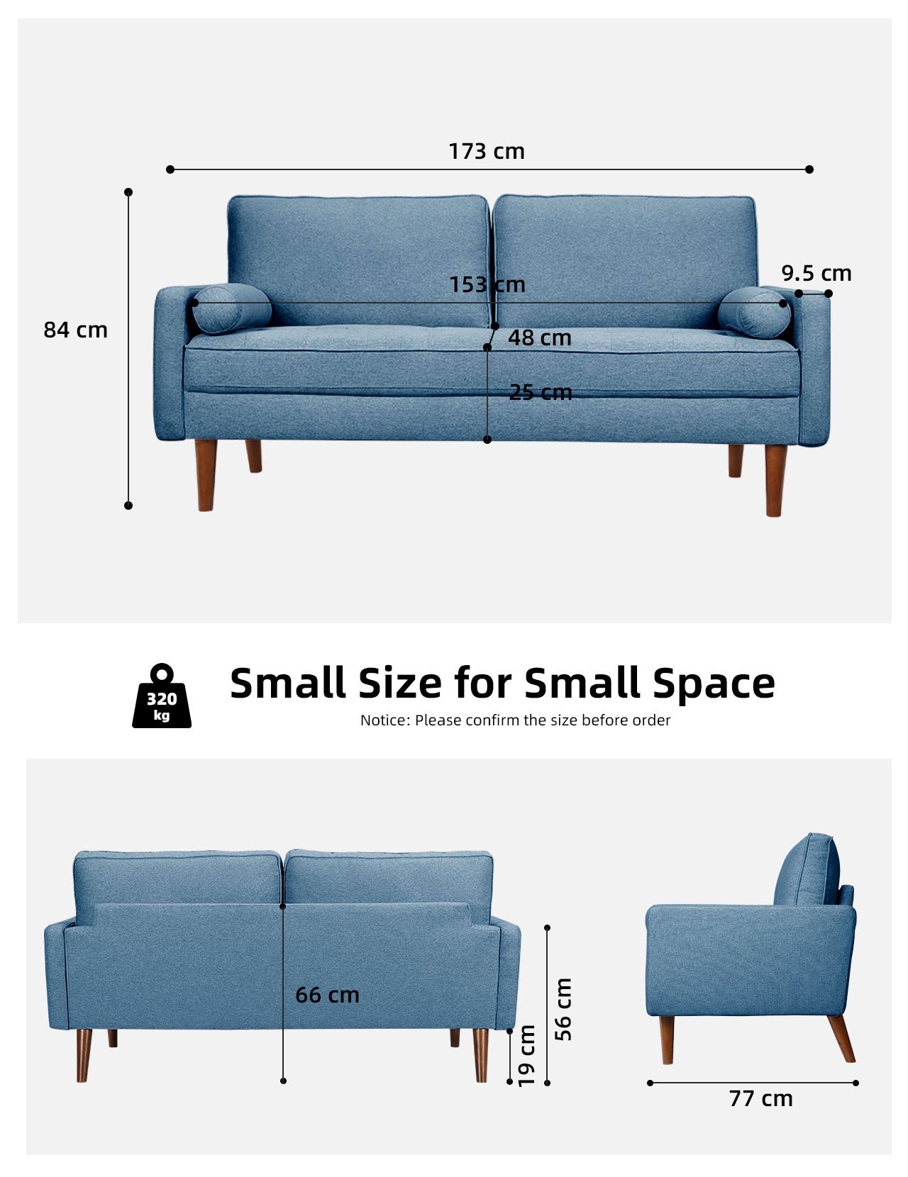 Koorlian Small Sofa Couch, 2 Seater Fabric Loveseat, Mid Century Moder –  Koorlian Furniture