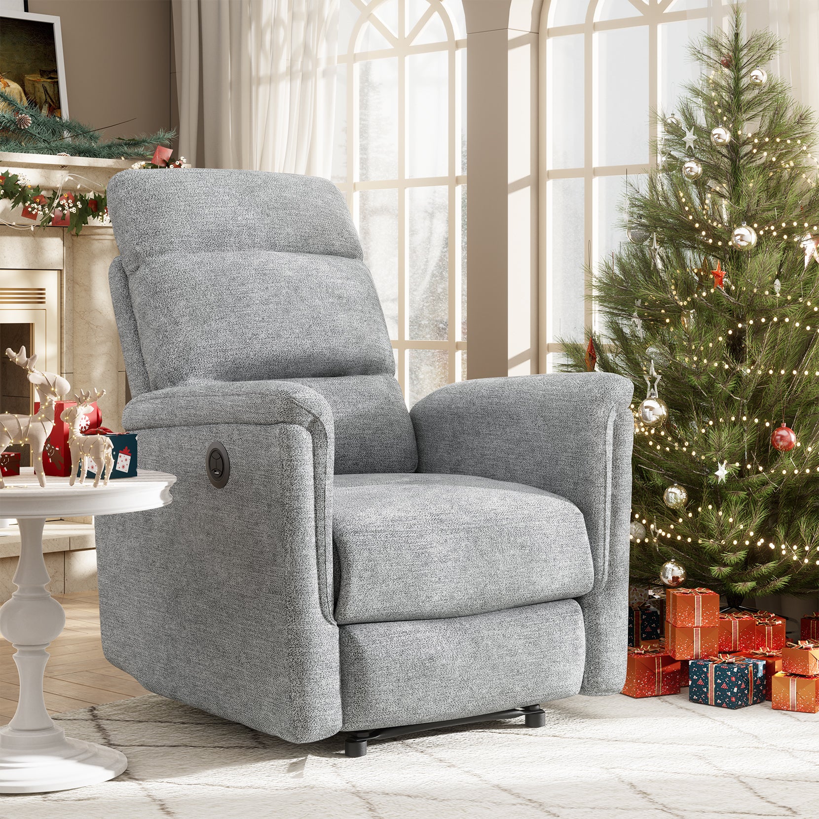 Koorlian Power Recliner Chair, Electric Fabric Recliner with USB Port, Adjustable Living Room Reclining Sofa, Single Home Theater Recliner, Light Grey