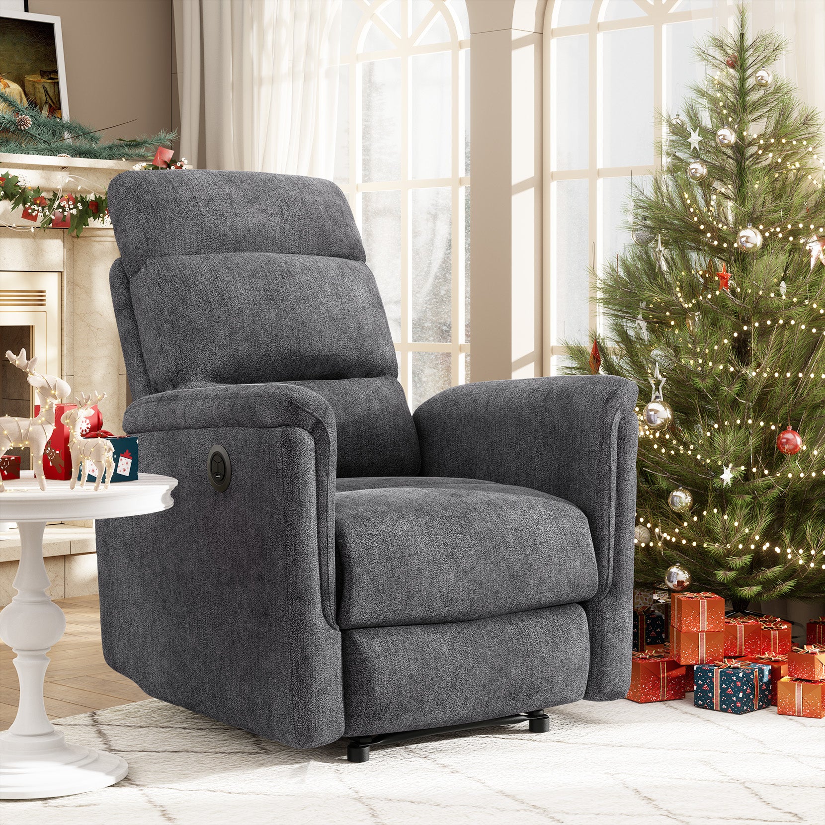 Koorlian Power Recliner Chair, Electric Fabric Recliner with USB Port, Adjustable Living Room Reclining Sofa, Single Home Theater Recliner, Dark Grey