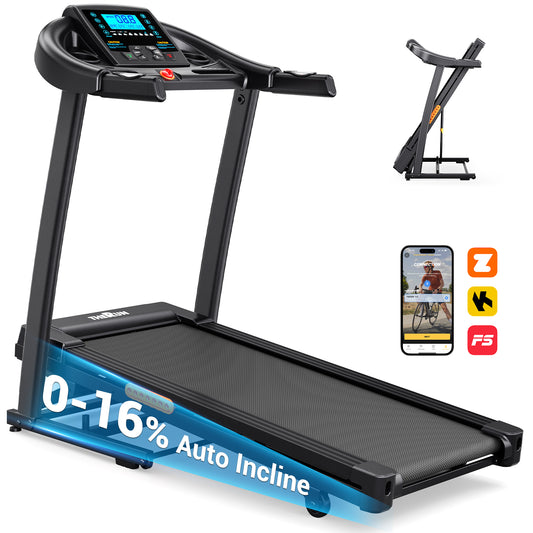 THERUN Incline Treadmill, Treadmills for Running and Walking, 300 lbs Weight Capacity Folding Treadmill with 0-15% Auto Incline, Wide Belt, 3.5 HP, App, Heart Rate