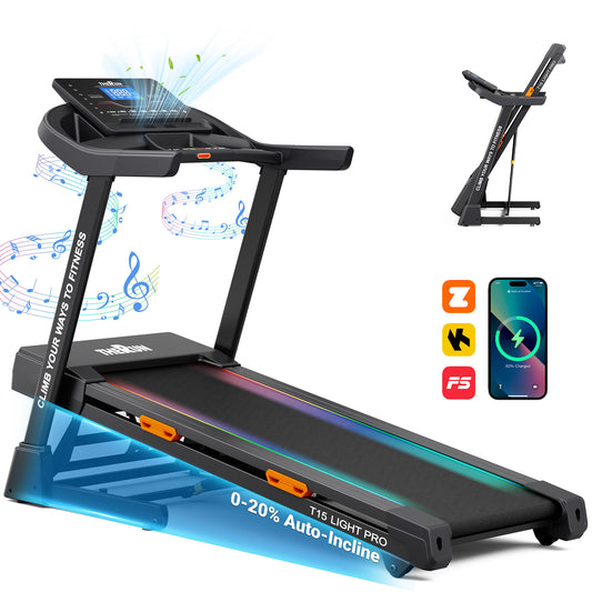 THERUN 20% Auto Incline Treadmill, 12 MPH and 3.5 HP Motor, 55" x 20" Large Running Belt with Advanced Console, All-in-One Foldable Treadmills for Home with Incline for Intensive Workout