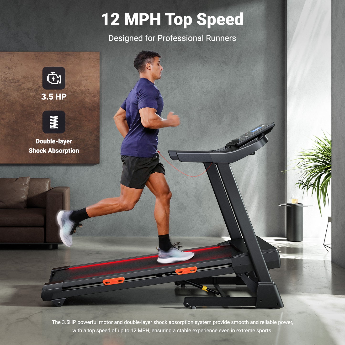 THERUN 20% Auto Incline Treadmill, 12 MPH and 3.5 HP Motor, 55" x 20" Large Running Belt with Advanced Console, All-in-One Foldable Treadmills for Home with Incline for Intensive Workout