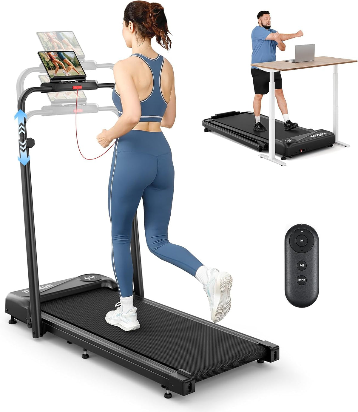 THERUN 2 in 1 Walking Pad with Handle Bar